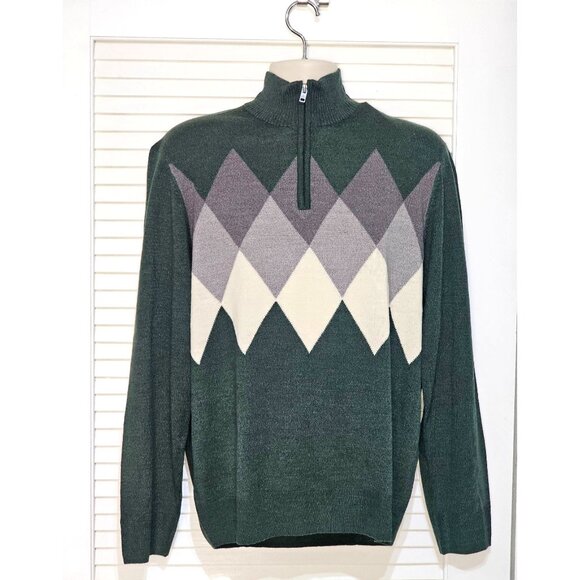 Dockers Other - NWT Dockers Men's Argyle Green Gray White Cotton Quarter-Zip Sweater Sz L 2263
